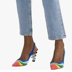 YDN Women Trendy Metallic Spiral Heels Slip On Sandals Slingback Elastic Pumps